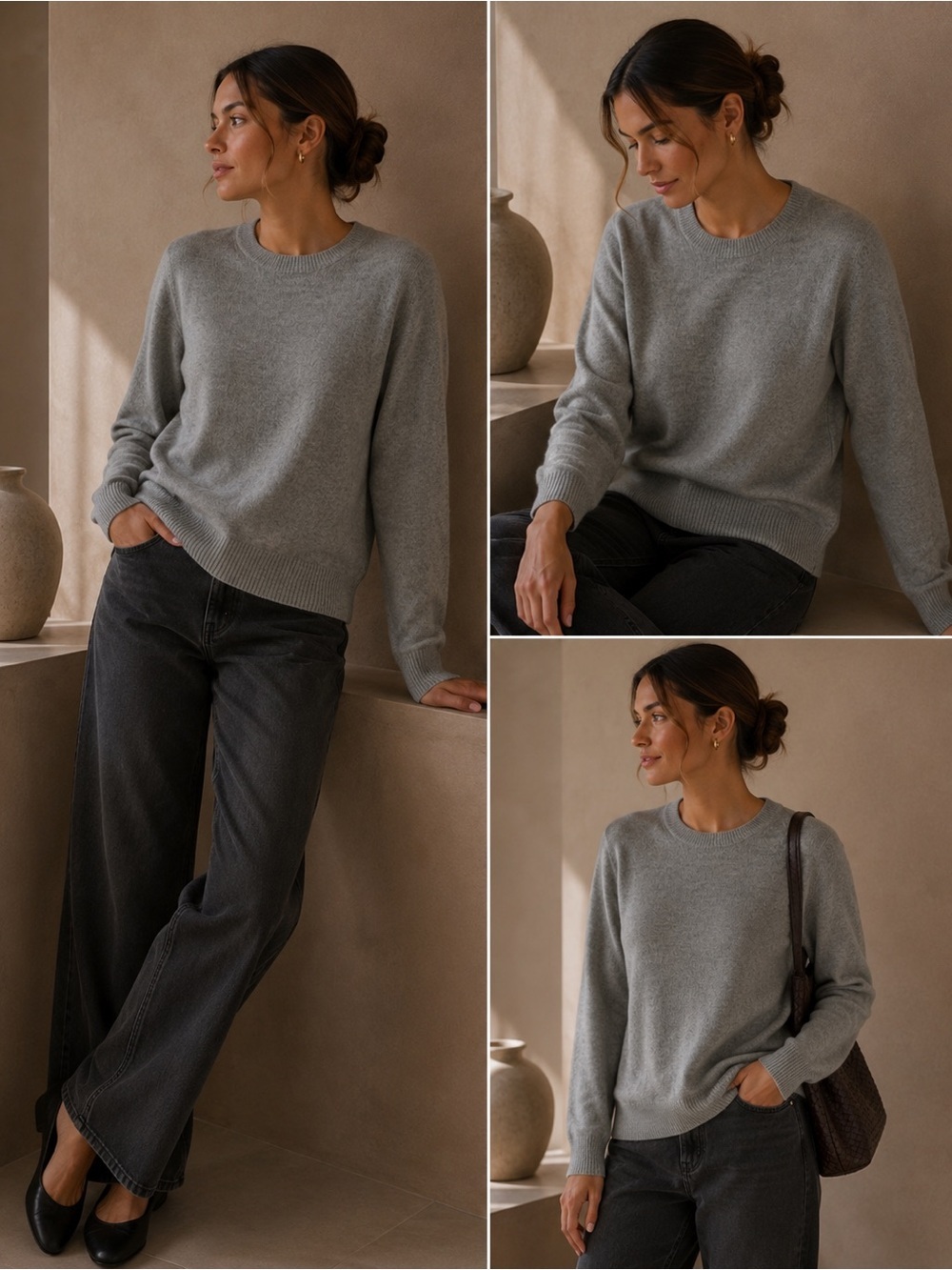 Lydia Vine 100% Cashmere Grey Long Sleeve Sweater
